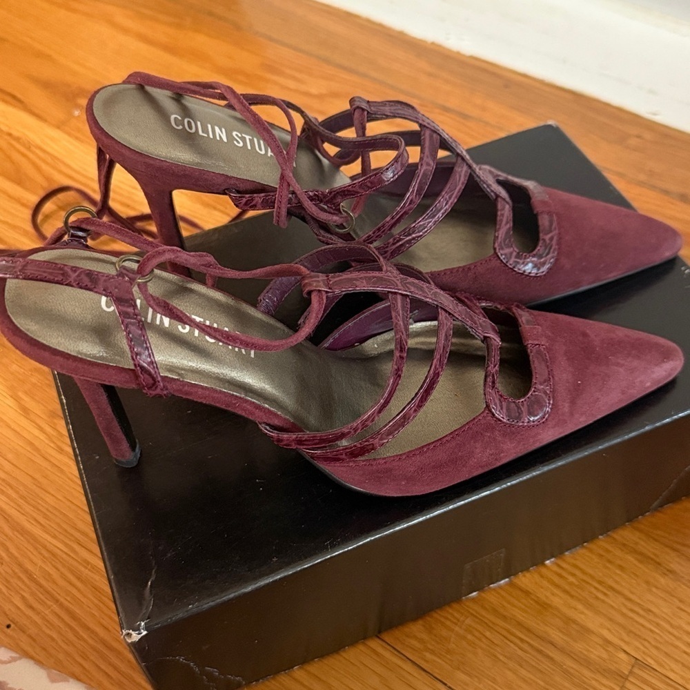 Colin Stuart vintage 2005 maroon suede strappy legwrap size 6.5 - Picture 2 of 5